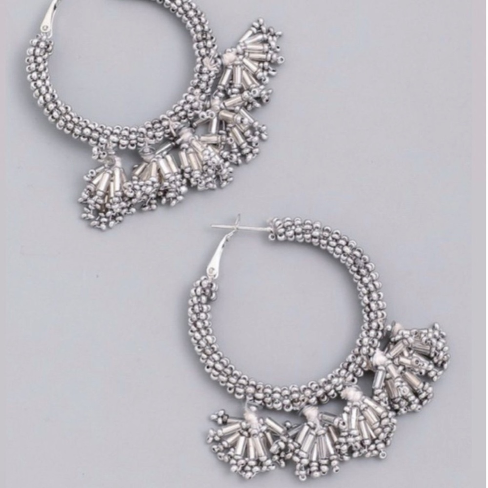 Beaded Silver Tassle Earrings